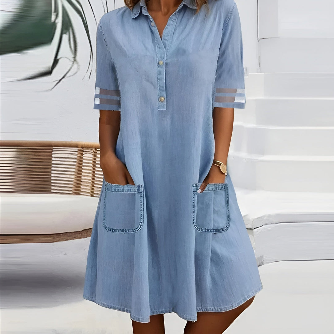 Denivia - Vestito camicia con tasca in denim chiaro