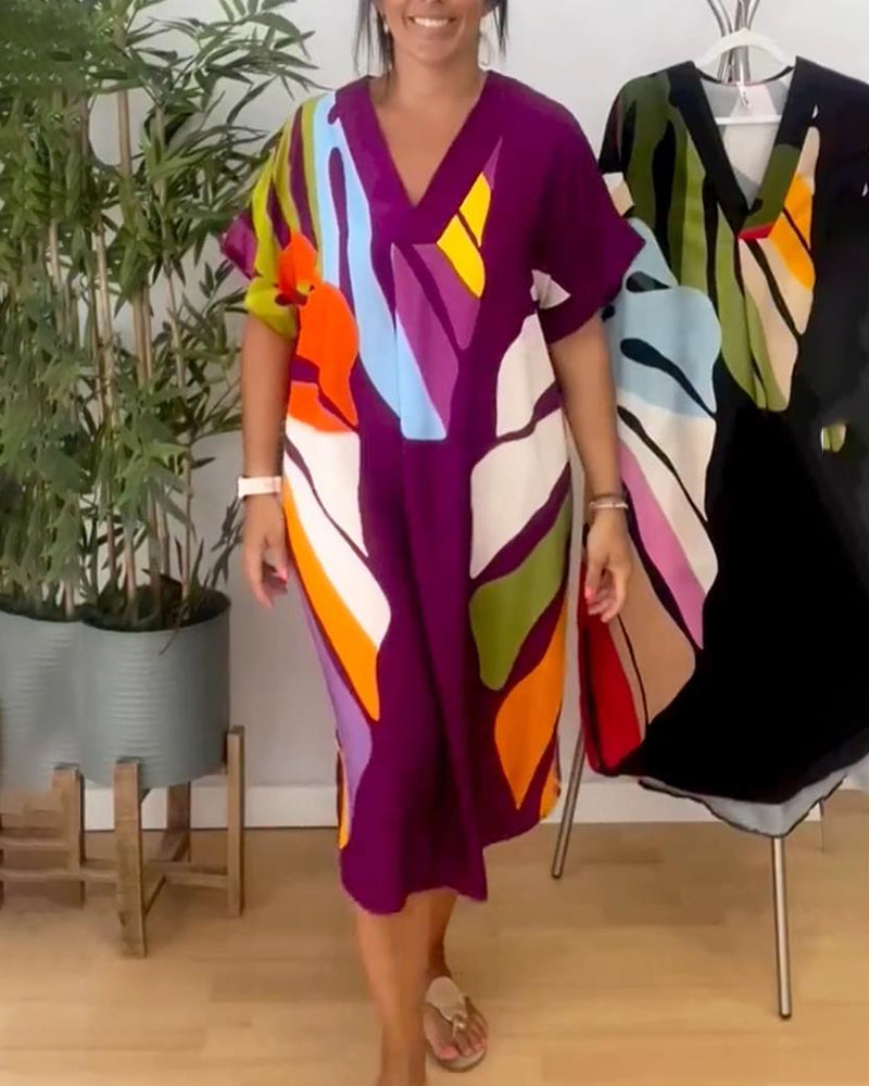 Kimmy - Vestito rilassato con stampa a foglie vibranti