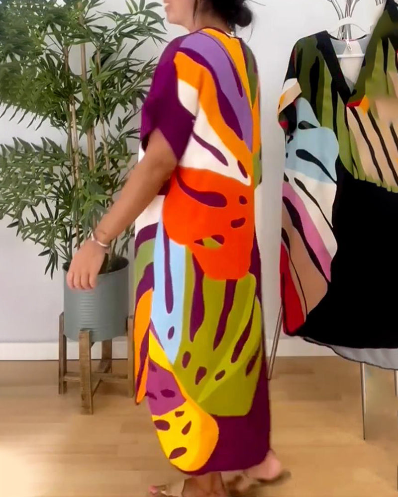 Kimmy - Vestito rilassato con stampa a foglie vibranti