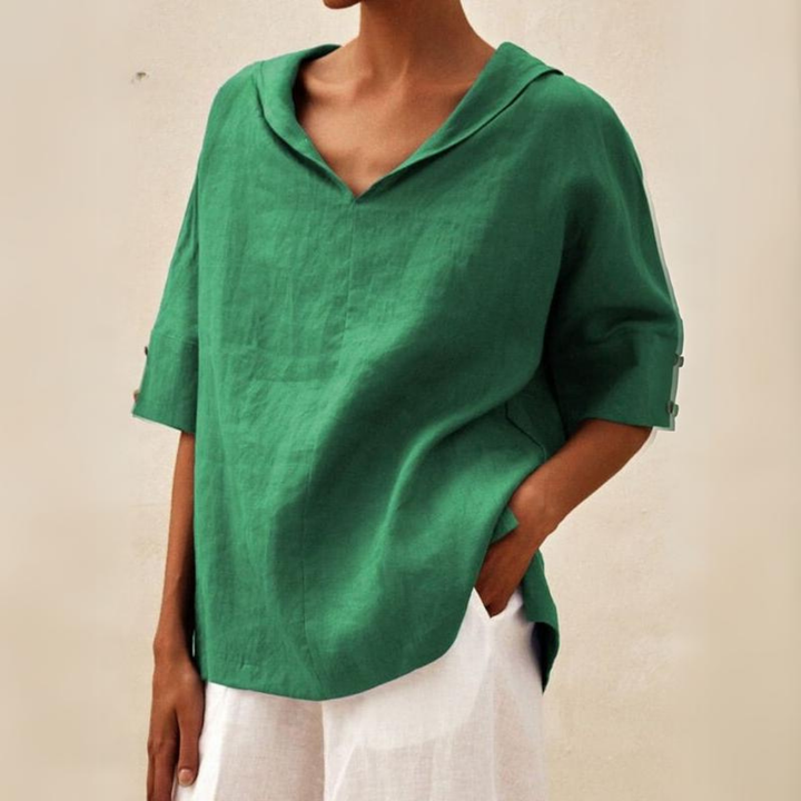 Camicia di lino casual con scollo a V da donna Jamilla
