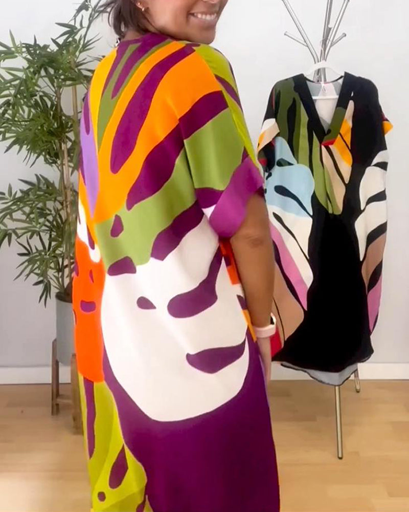 Kimmy - Vestito rilassato con stampa a foglie vibranti