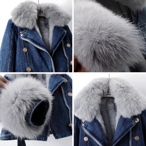 Cappotto in denim con pelliccia di volpe foderata Margaux Luxe