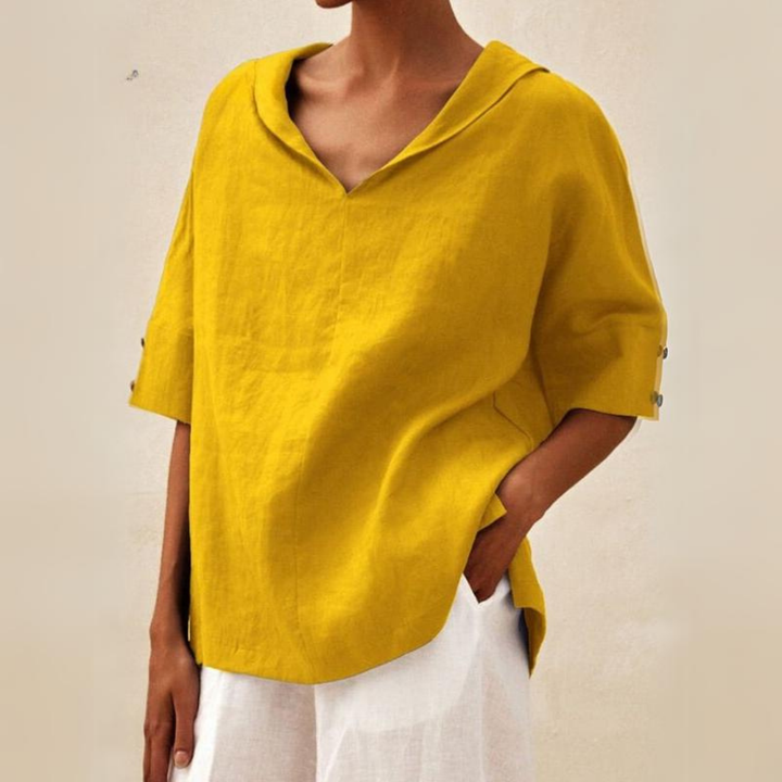 Camicia di lino casual con scollo a V da donna Jamilla