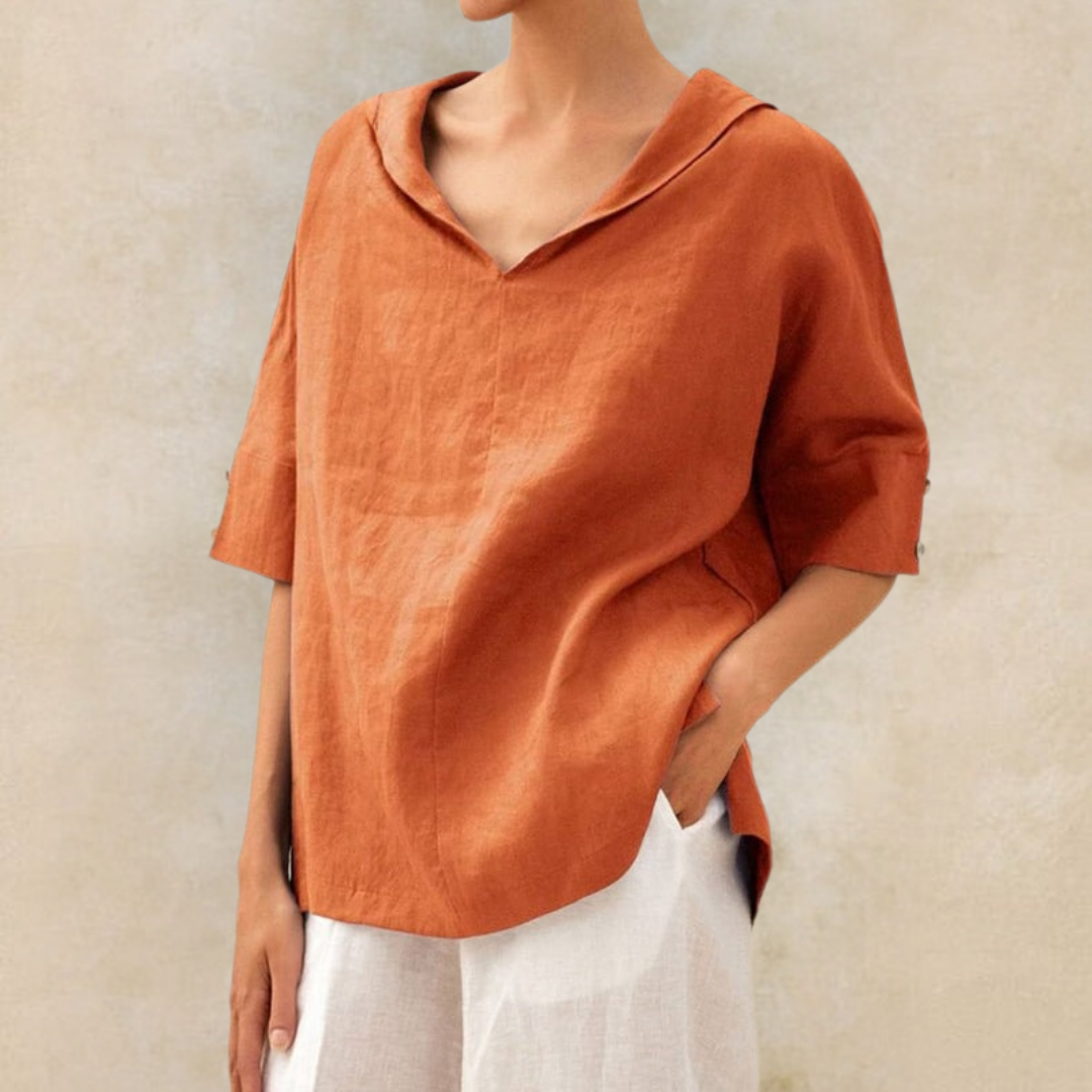 Camicia di lino casual con scollo a V da donna Jamilla