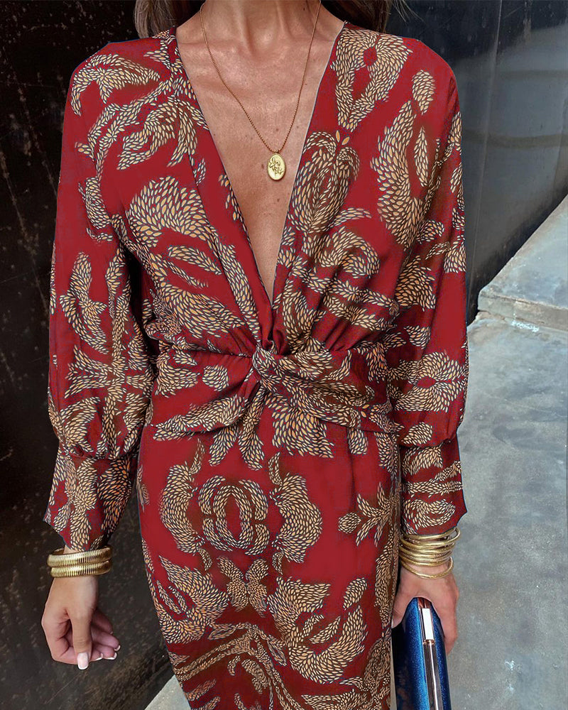 Akira Vintage - Vestito elegante con scollo a V e maniche lunghe