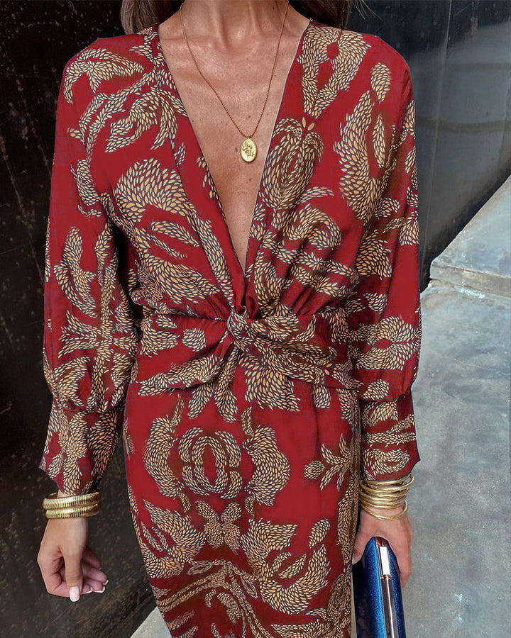 Akira Vintage - Vestito elegante con scollo a V e maniche lunghe