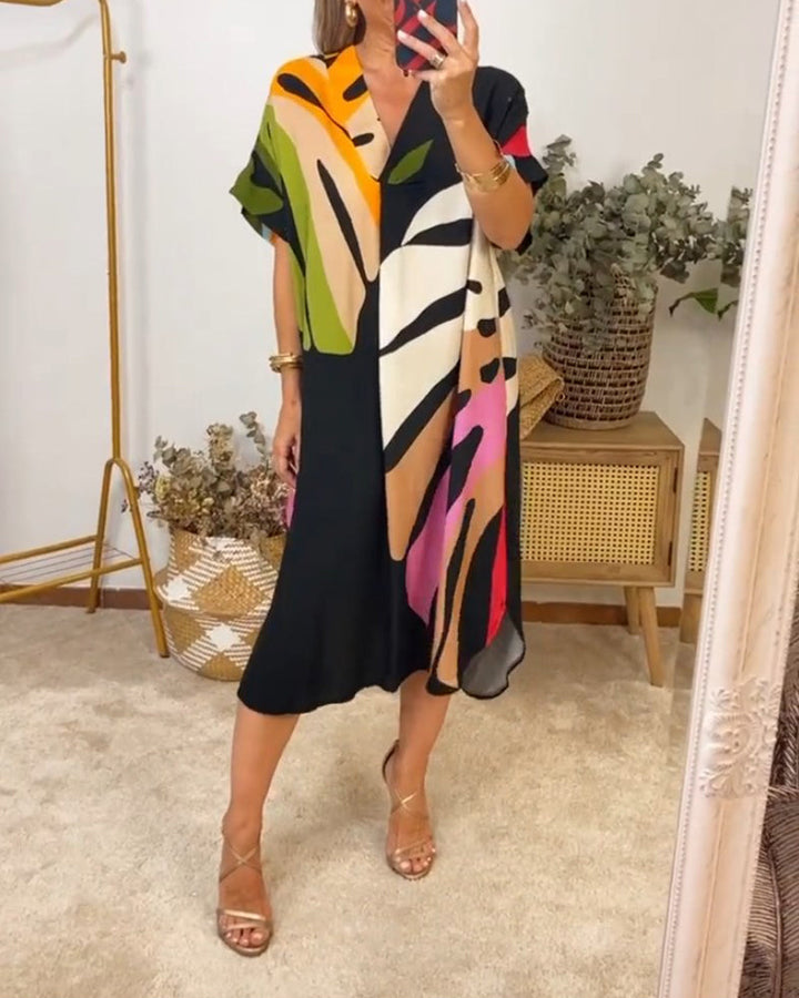 Kimmy - Vestito rilassato con stampa a foglie vibranti