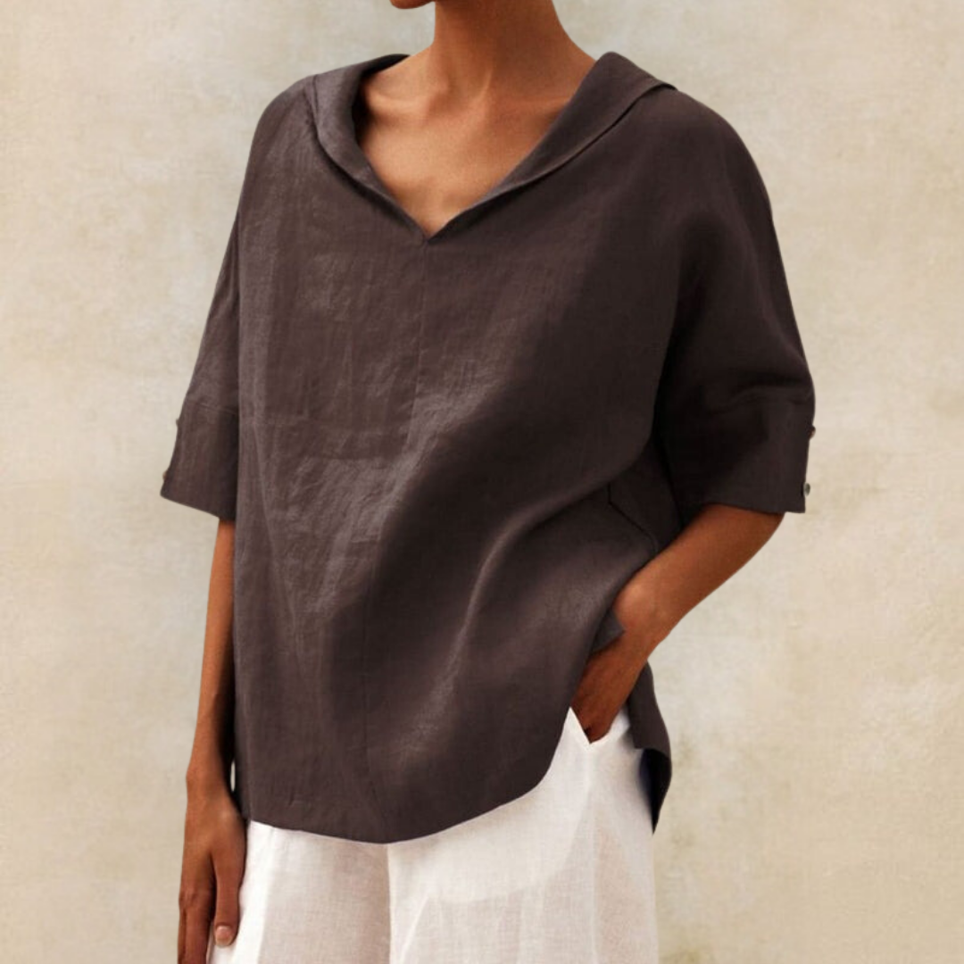 Camicia di lino casual con scollo a V da donna Jamilla