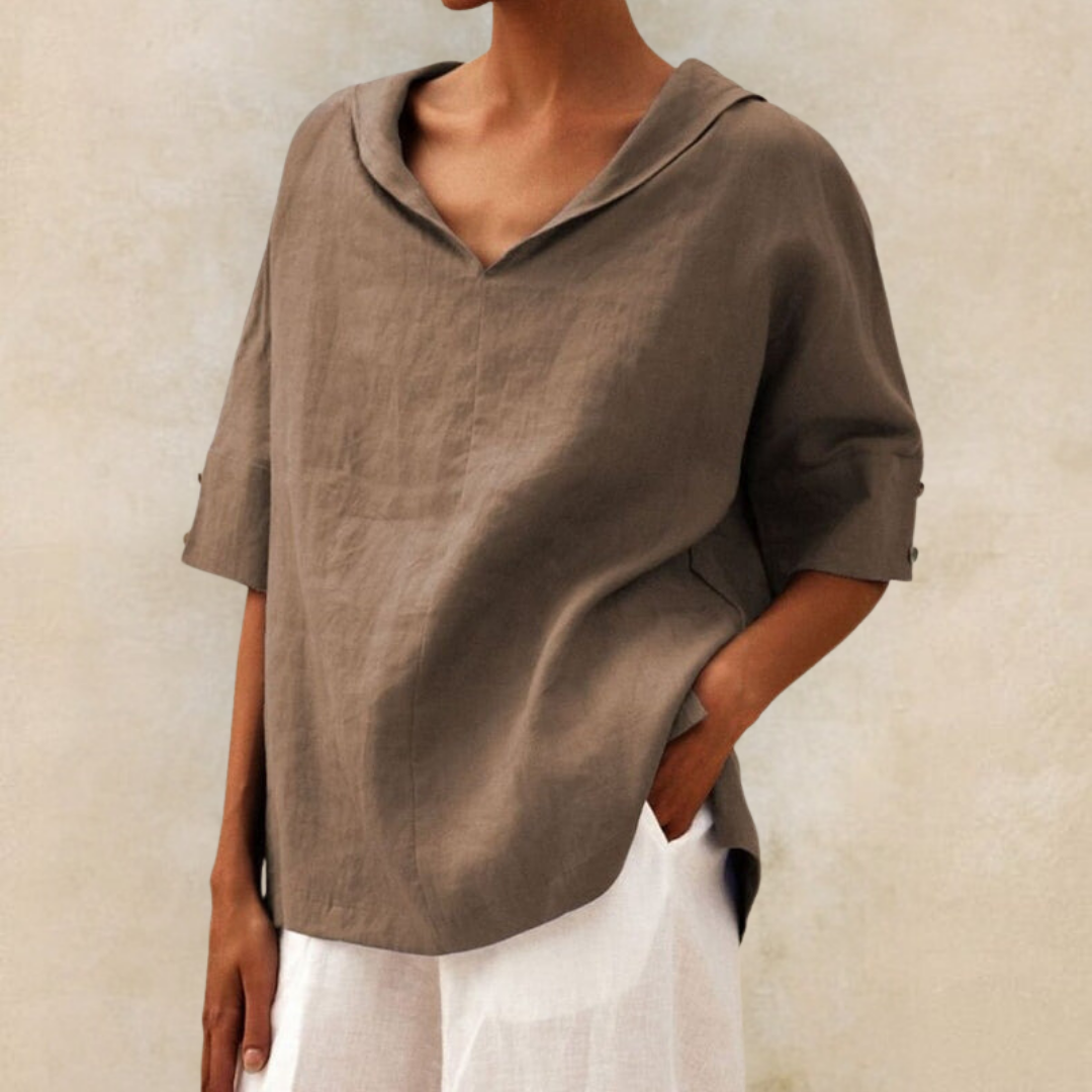 Camicia di lino casual con scollo a V da donna Jamilla