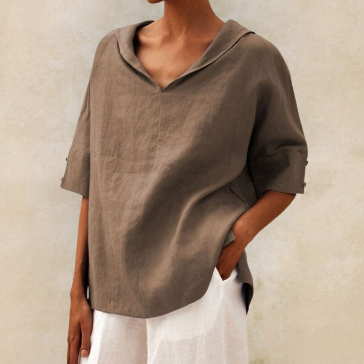Camicia di lino casual con scollo a V da donna Jamilla