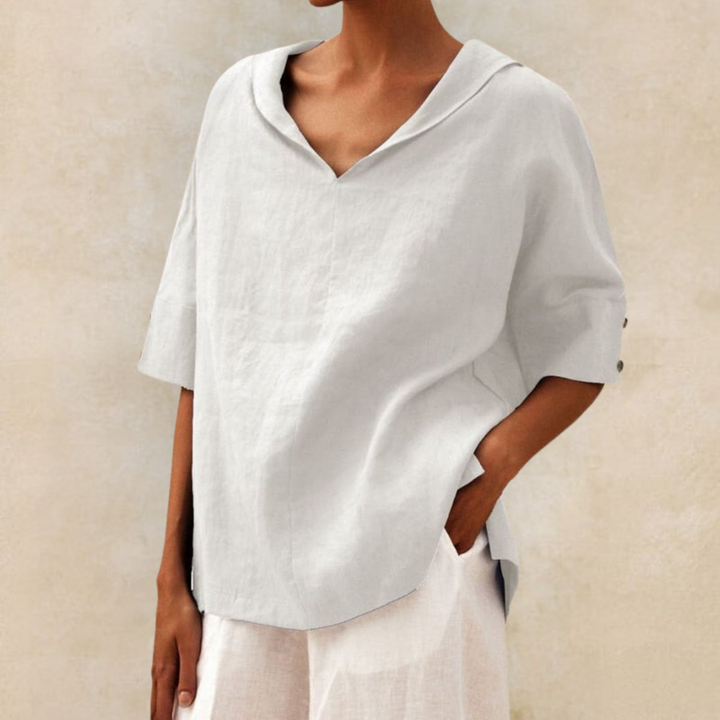 Camicia di lino casual con scollo a V da donna Jamilla