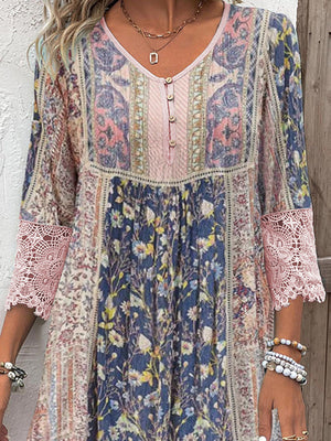 Abito Rebeca con stampa vintage e pizzo