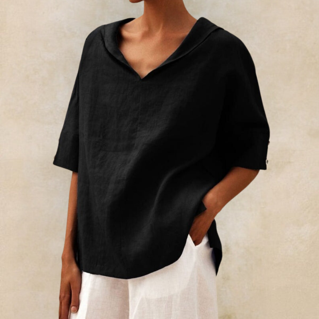 Camicia di lino casual con scollo a V da donna Jamilla