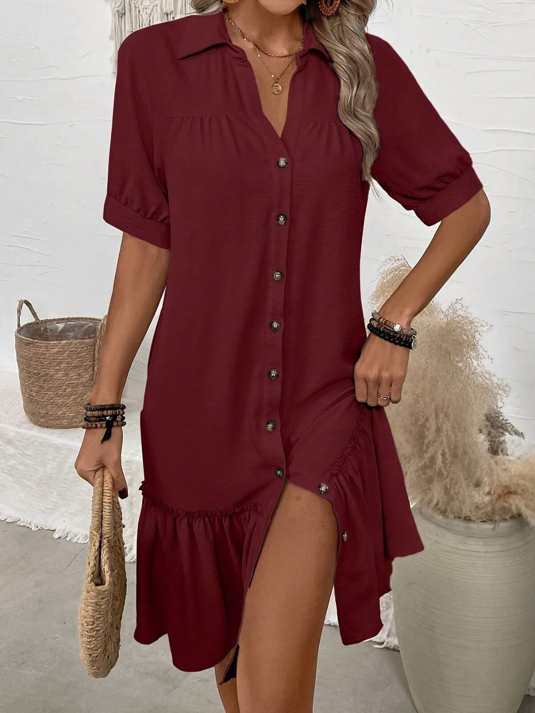 Aliya - Vestito con orlo a balze e bottoni