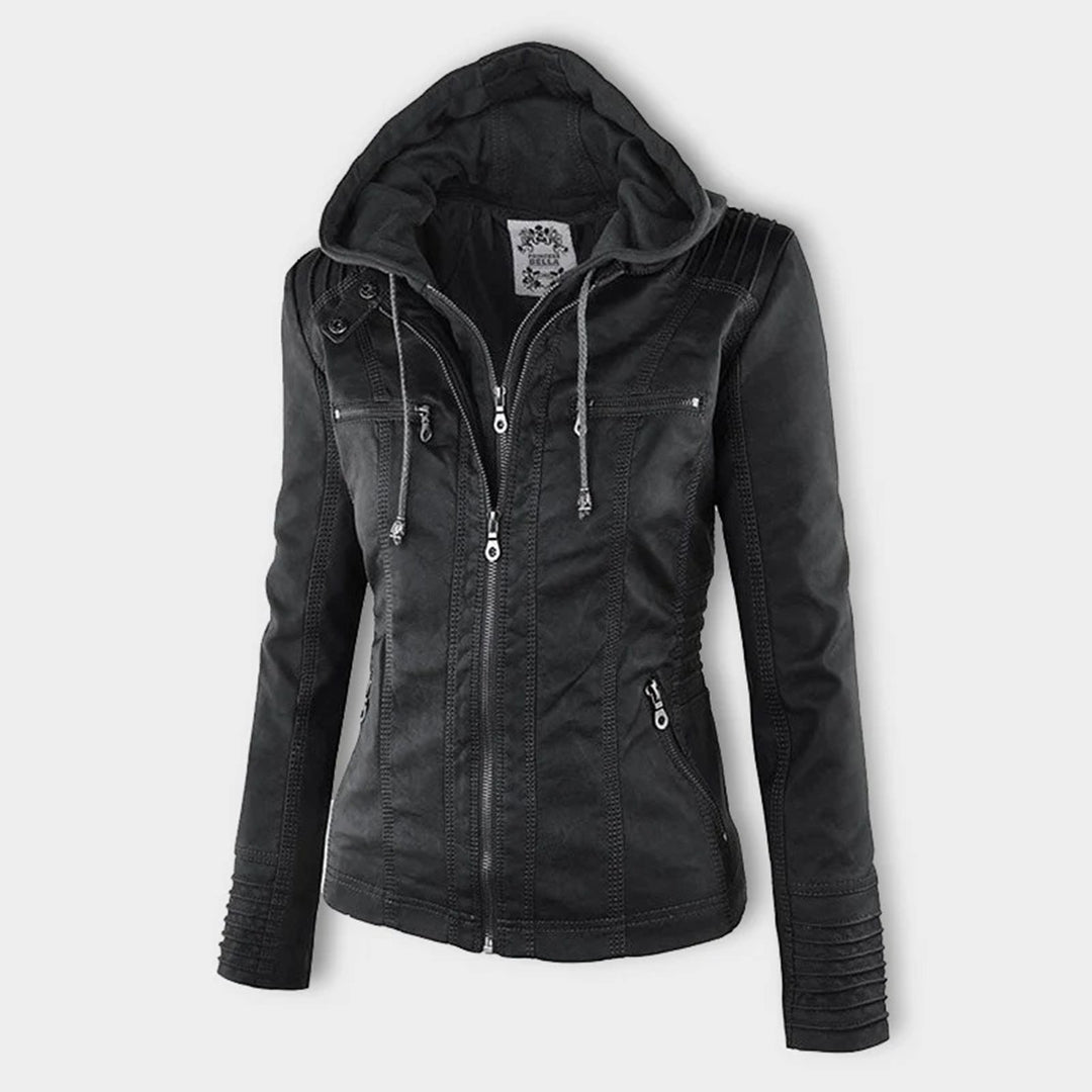 Olivia - Giacca in pelle da donna con cappuccio