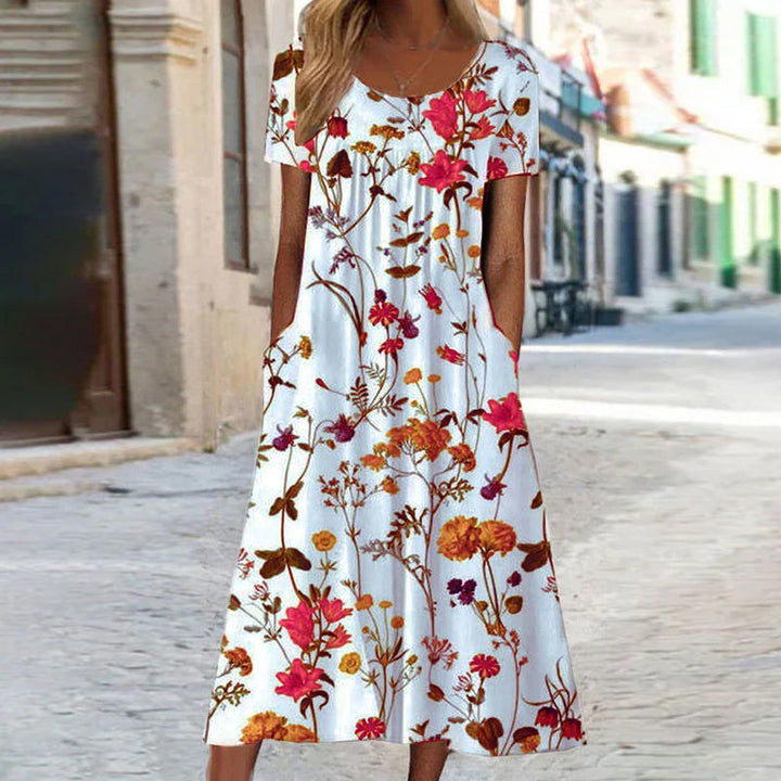 Lila Elegante maxi abito floreale boho con copertura del ventre