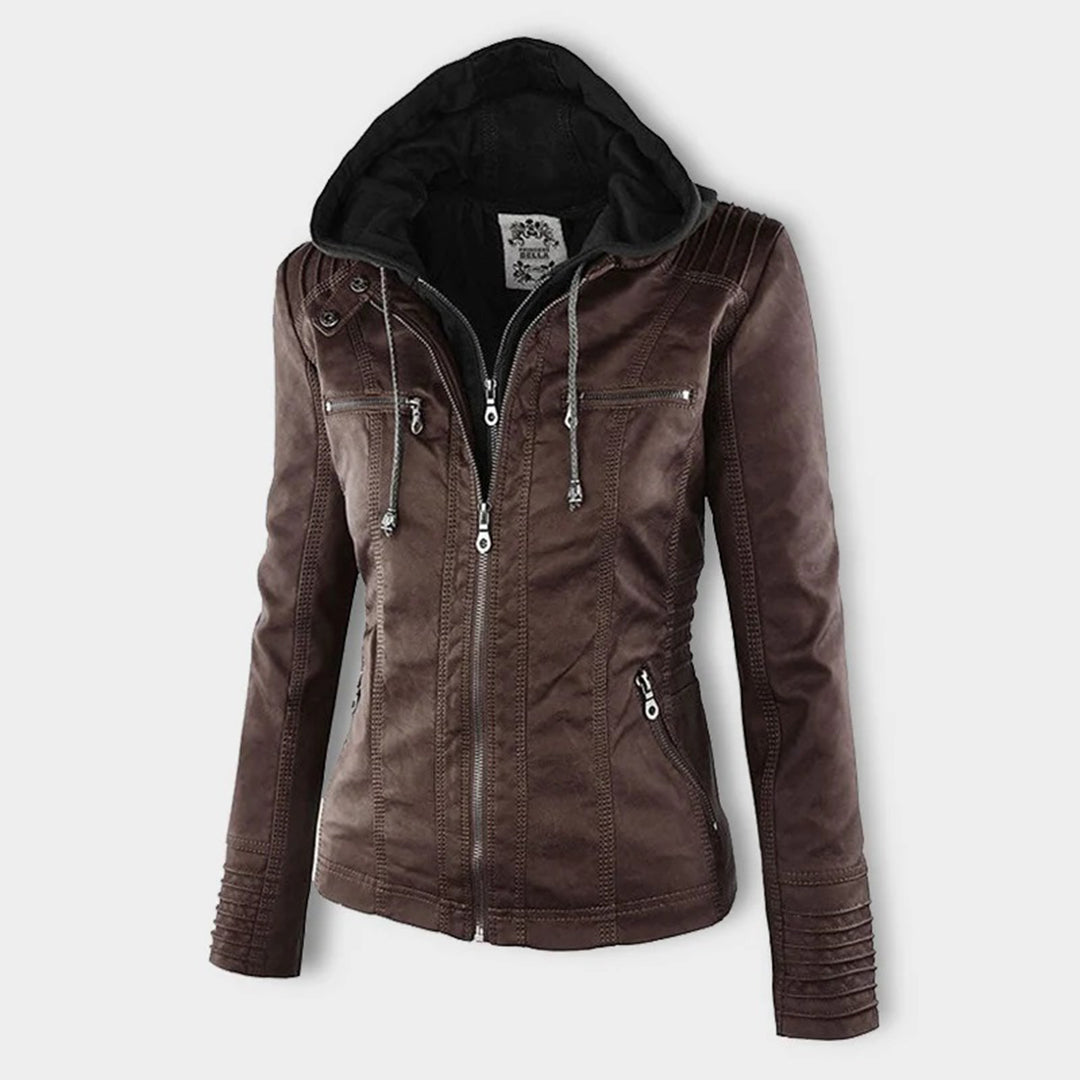 Olivia - Giacca in pelle da donna con cappuccio