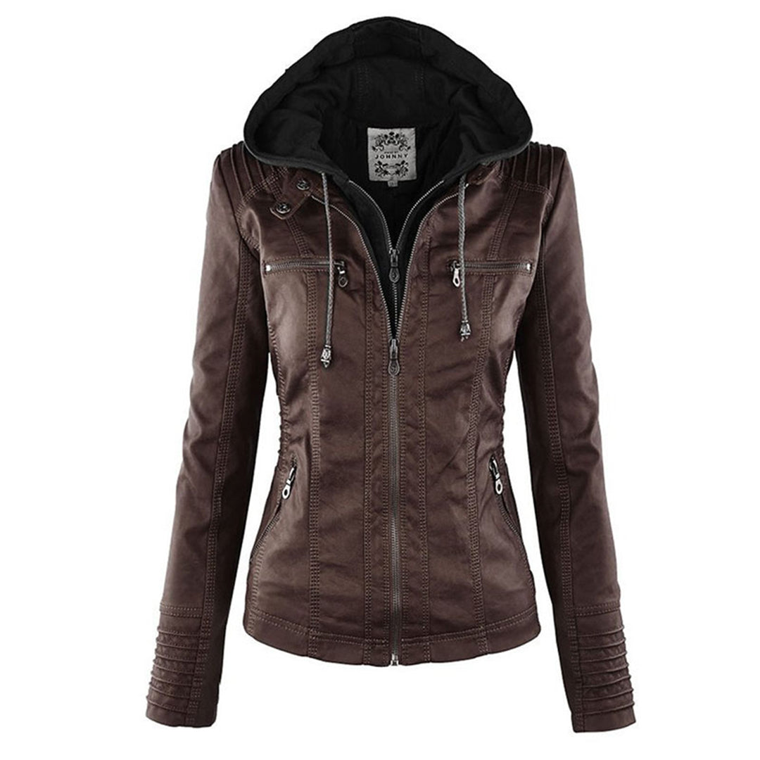 Olivia - Giacca in pelle da donna con cappuccio