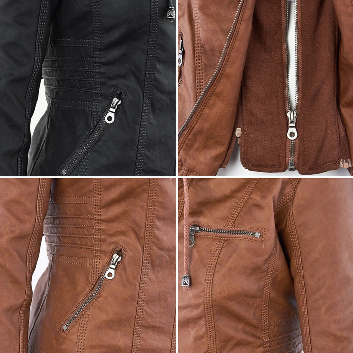 Olivia - Giacca in pelle da donna con cappuccio