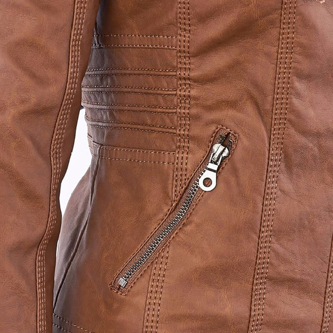 Olivia - Giacca in pelle da donna con cappuccio