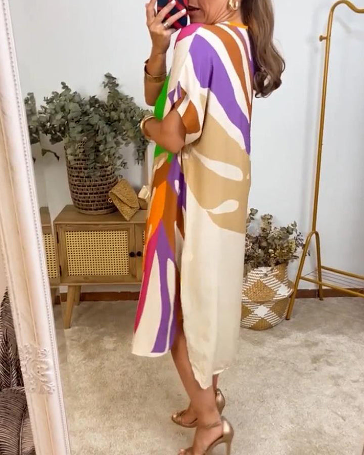 Kimmy - Vestito rilassato con stampa a foglie vibranti