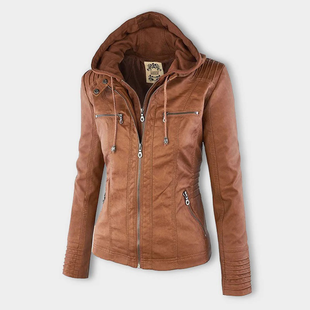 Olivia - Giacca in pelle da donna con cappuccio