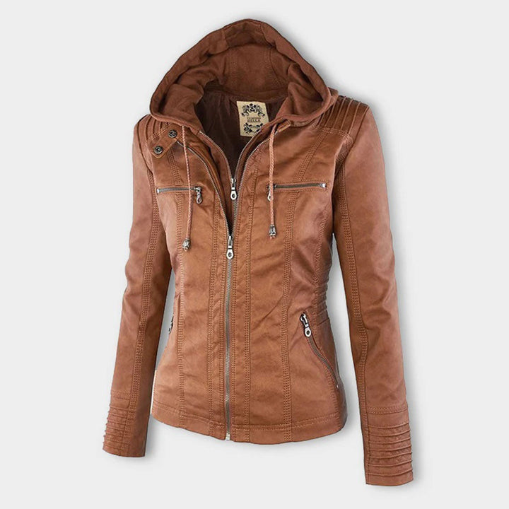 Olivia - Giacca in pelle da donna con cappuccio