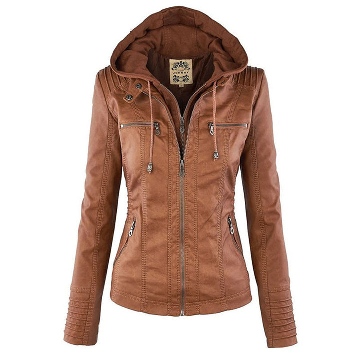 Olivia - Giacca in pelle da donna con cappuccio