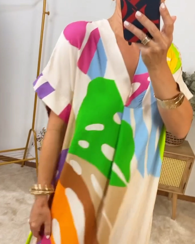 Kimmy - Vestito rilassato con stampa a foglie vibranti