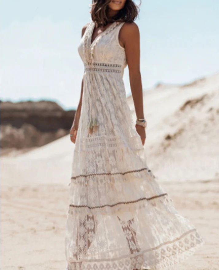 Solenn - Maxi abito in pizzo con cavità aggraziate