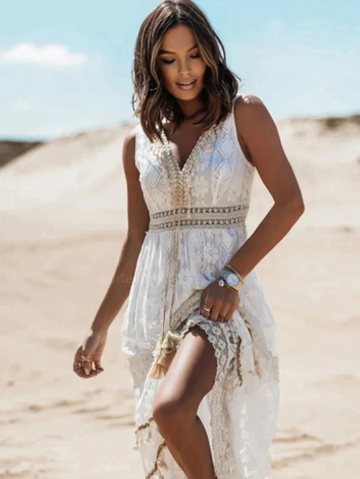 Solenn - Maxi abito in pizzo con cavità aggraziate