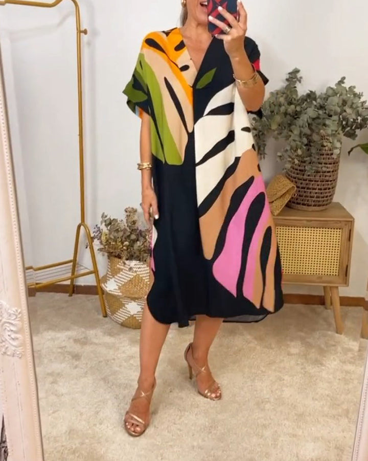Kimmy - Vestito rilassato con stampa a foglie vibranti