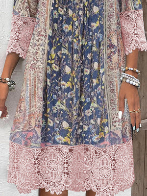 Abito Rebeca con stampa vintage e pizzo