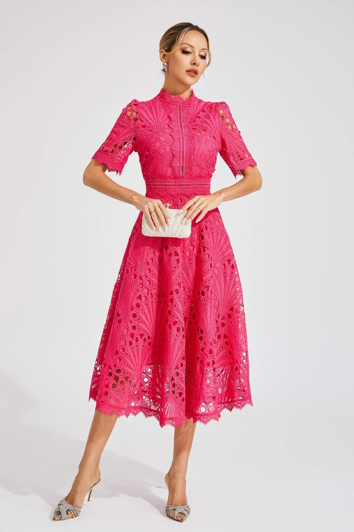 Vorelle - Vestito casual a maniche corte con ricami floreali