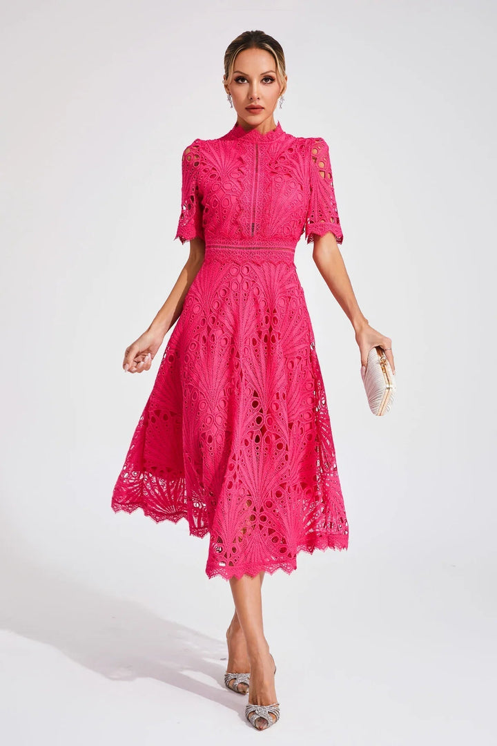 Vorelle - Vestito casual a maniche corte con ricami floreali